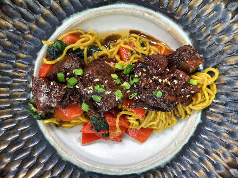 Головной укол с вкусной говяжьей и лапшой стоковые фото