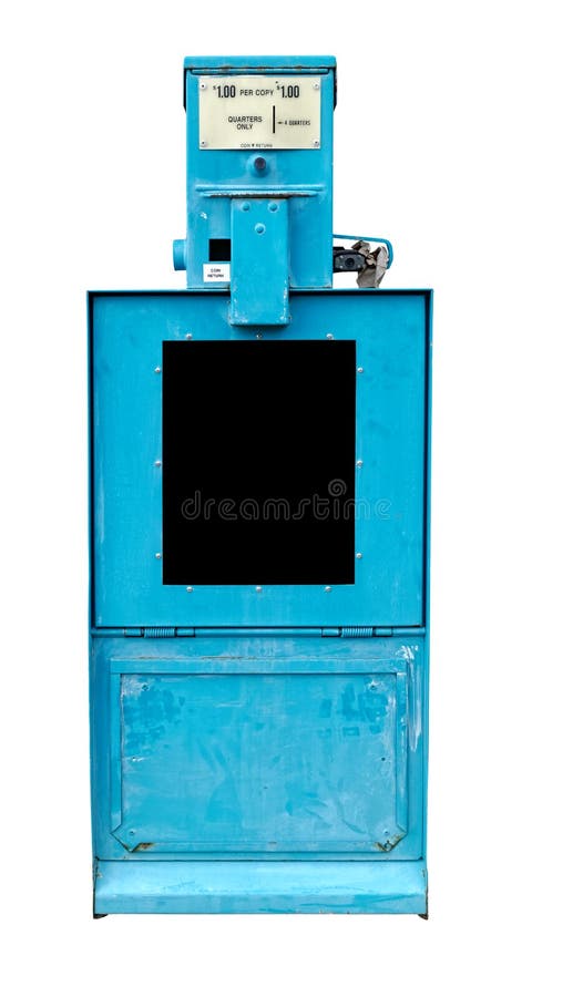 Vintage, classic blue newspaper machine. Isolated. Vintage, classic blue newspaper machine. Isolated.