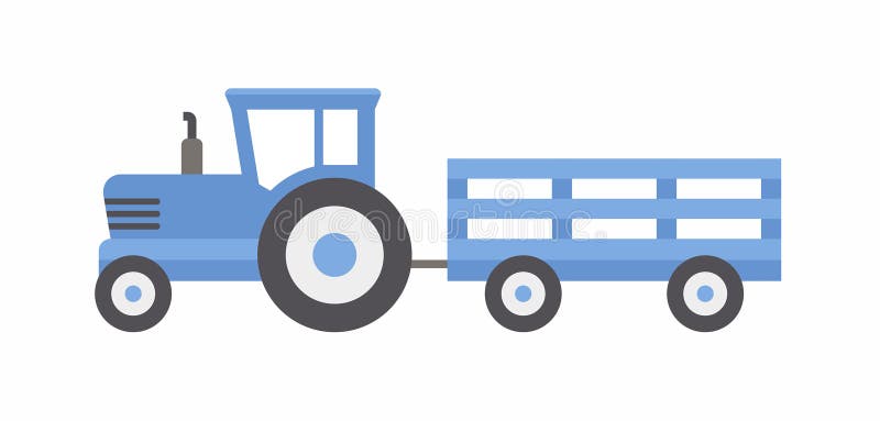 Синий трактор с прицепом на белом фоне