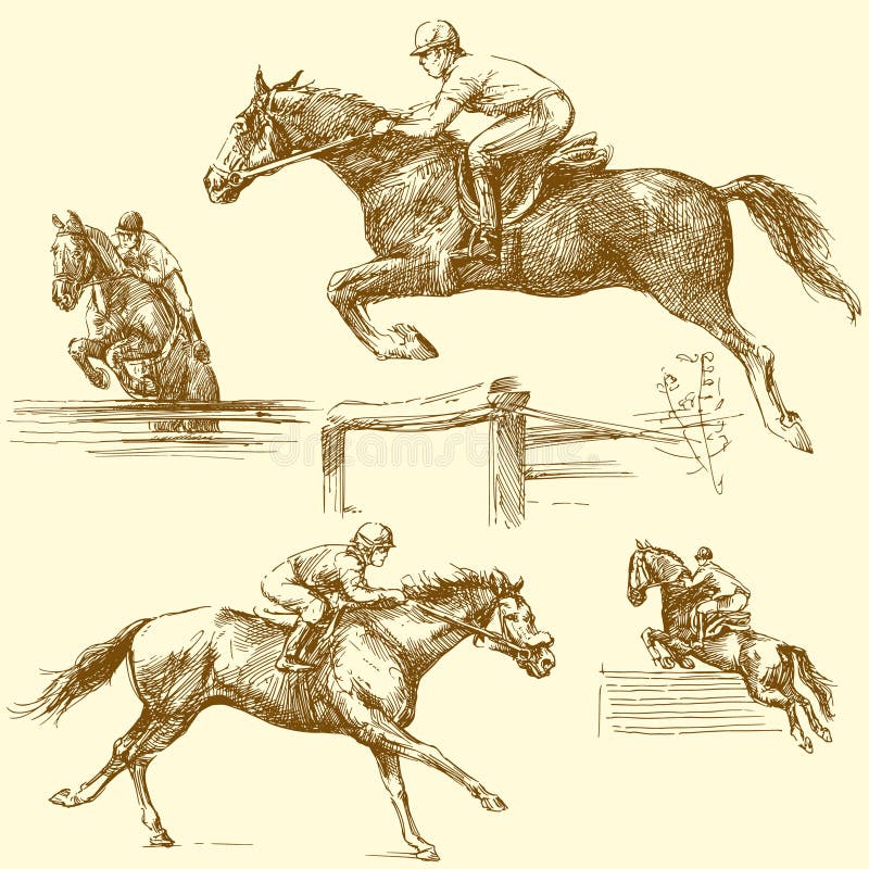 Race horse - hand drawn set. Race horse - hand drawn set