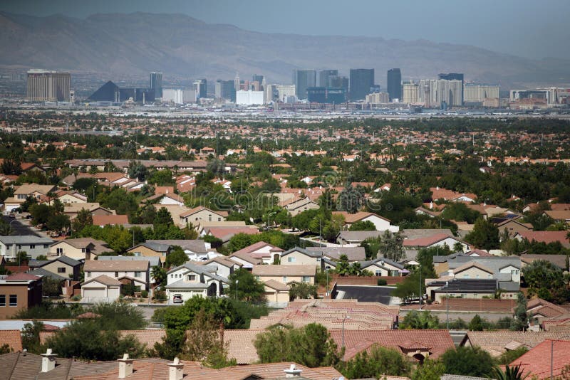 The historic Las Vegas Strip and homes throughout the valley are shown during the day. The historic Las Vegas Strip and homes throughout the valley are shown during the day.