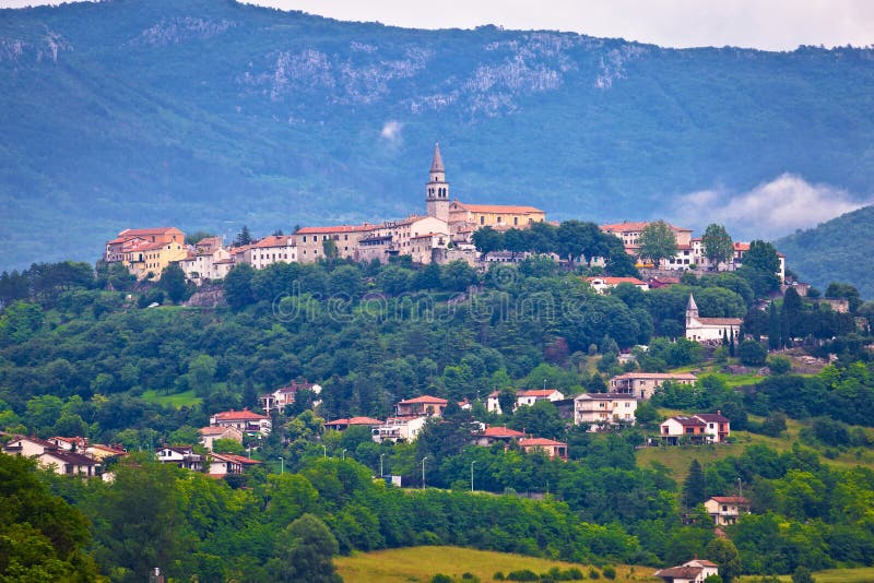 Городок Buzet на зеленом istrian холме стоковое изображение Городок Buzet на зеленом istrian холме стоковое изображение