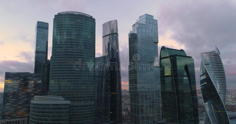 город moscow делового центра Воздушный, dron снимает сток-видео
