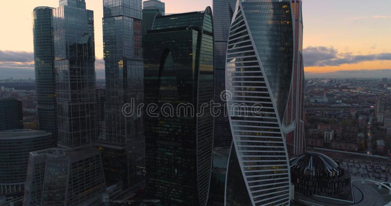 город moscow делового центра Воздушный, dron снимает сток-видео