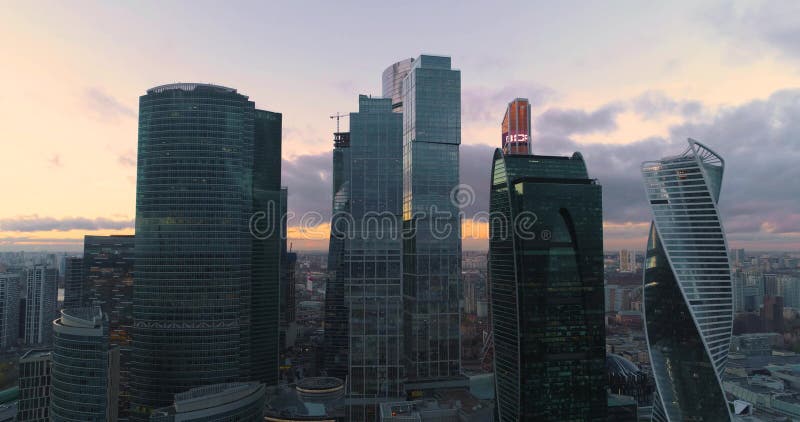 город moscow делового центра Воздушный, dron снимает видеоматериал