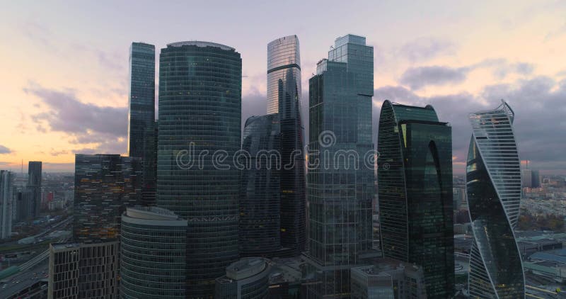 город moscow делового центра Воздушный, dron снимает акции видеоматериалы
