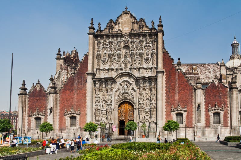 The adorned facade of the cathedral at Zocalo, downtown Mexico City. The adorned facade of the cathedral at Zocalo, downtown Mexico City.