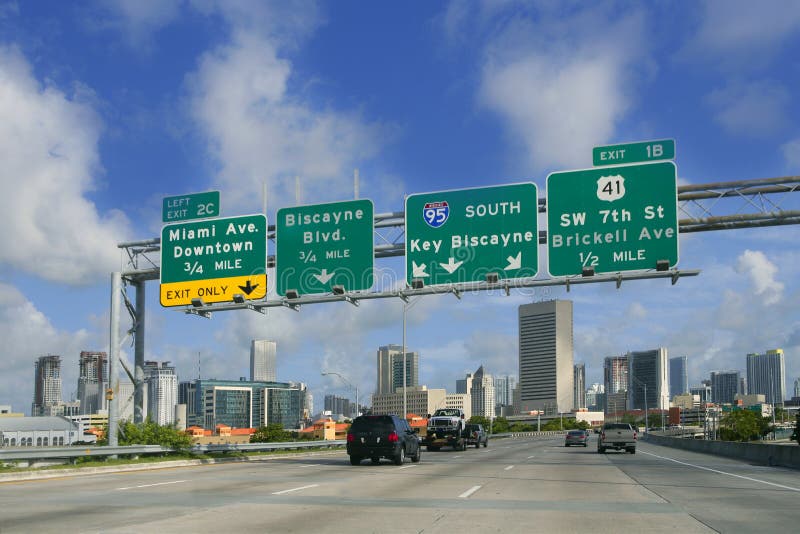 Miami Downtown Florida road signs Key Biscayne. Miami Downtown Florida road signs Key Biscayne