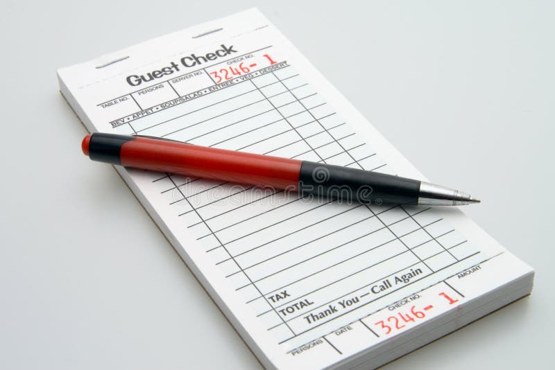 Restarant guest check book for meal charges. Restarant guest check book for meal charges