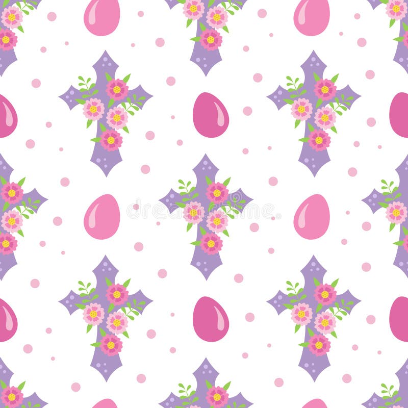 Christian cross decorated with bright colorful flowers and eggs. Easter theme background. Flat design. Religious abstract floral wallpaper. Vector illustration. Christian cross decorated with bright colorful flowers and eggs. Easter theme background. Flat design. Religious abstract floral wallpaper. Vector illustration.
