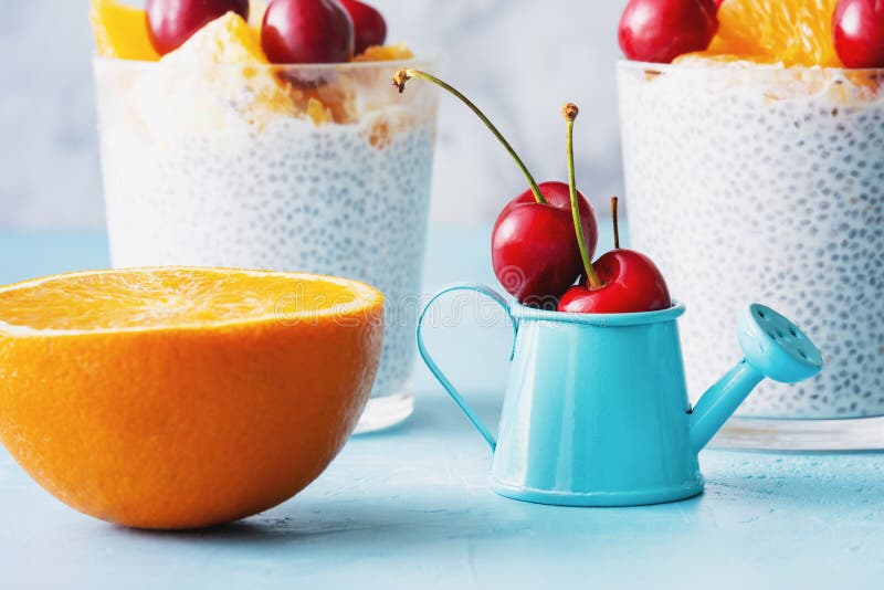 Греческий десерт Vegan йогурта с крупным планом семян Chia стоковое изображение Греческий десерт Vegan йогурта с крупным планом семян Chia стоковое изображение
