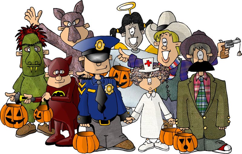 группа halloween costumes ягнится их иллюстрация вектора группа halloween costumes ягнится их иллюстрация вектора