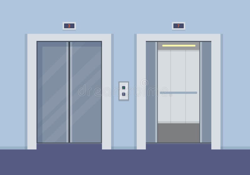 Elevator doors, open and close. Flat style vector illustration. Elevator doors, open and close. Flat style vector illustration.