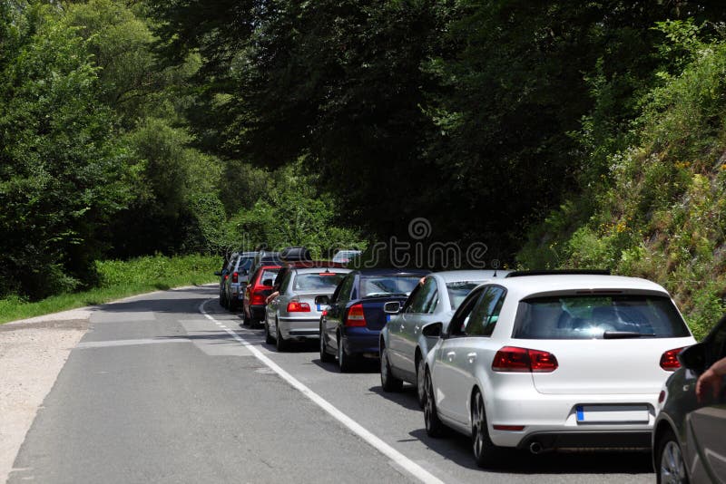 Cars in a traffic jam on a country road. Cars in a traffic jam on a country road