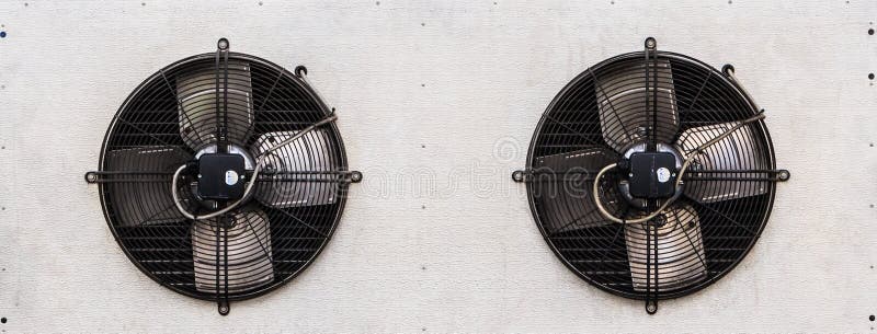 Dual Fans of Air Condensing Unit on White Background. Dual Fans of Air Condensing Unit on White Background