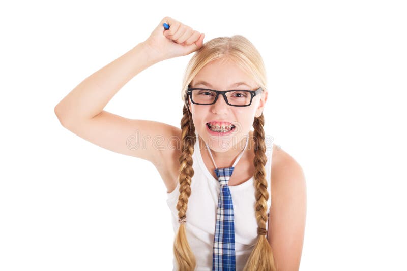 Schoolgirl glasses teenager muscle