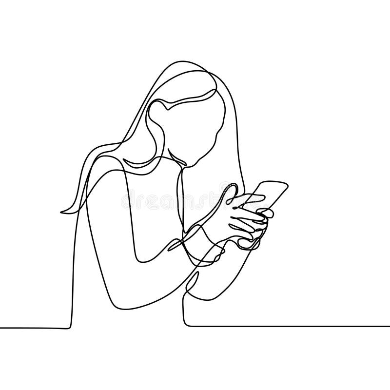 Девушка играя и используя линию чертеж умного телефона непрерывную Одно lineart вектора концепции связи женщин с мобильным устрой иллюстрация вектора Девушка играя и используя линию чертеж умного телефона непрерывную Одно lineart вектора концепции связи женщин с мобильным устрой иллюстрация вектора
