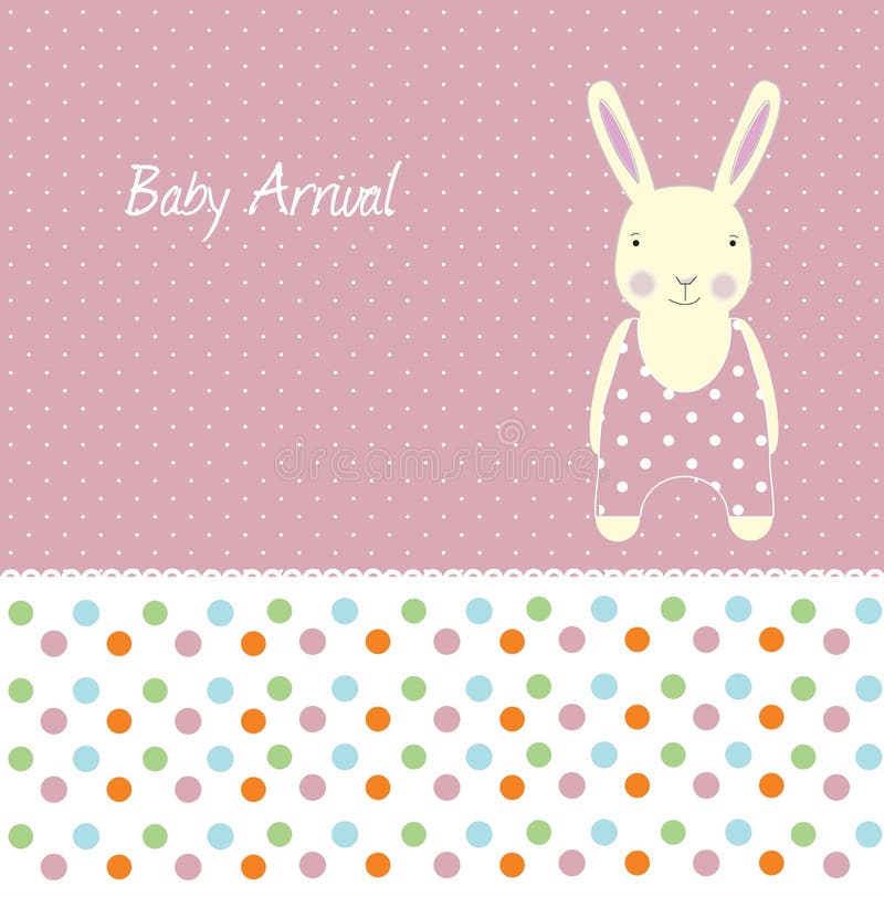 Baby girl arrival card with rabbit. Baby girl arrival card with rabbit