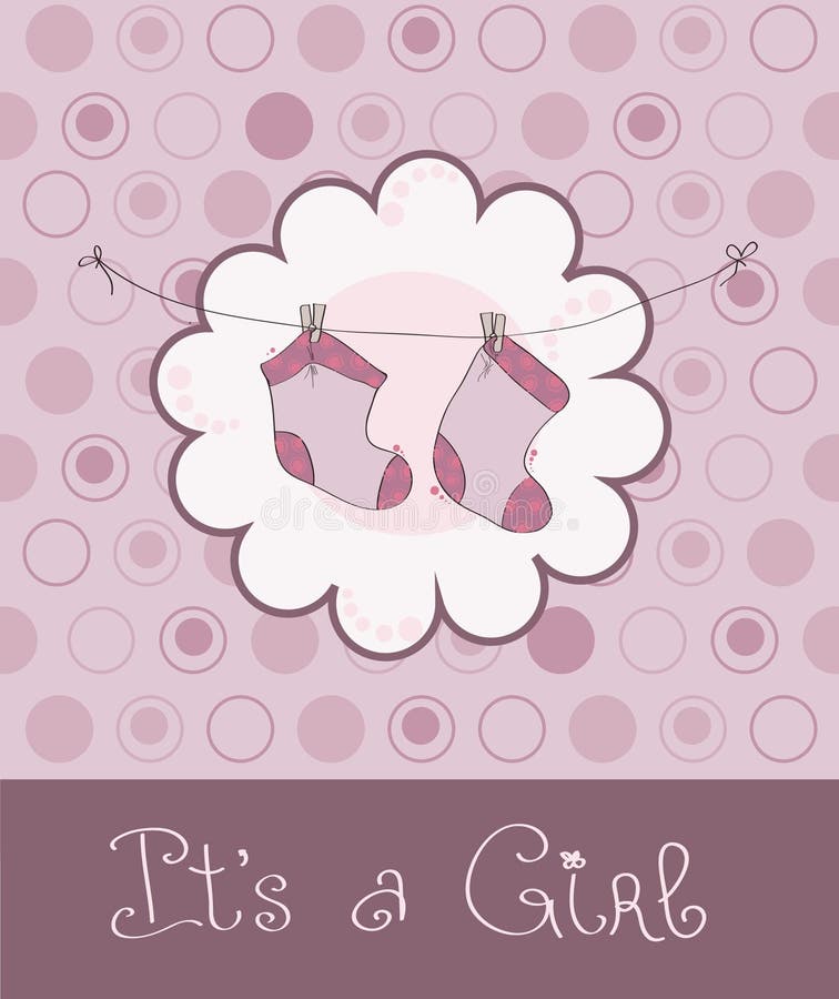 Pink Baby girl arrival announcement card. Pink Baby girl arrival announcement card
