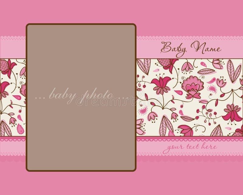 Baby Girl Arrival Card with photo Frame. Baby Girl Arrival Card with photo Frame