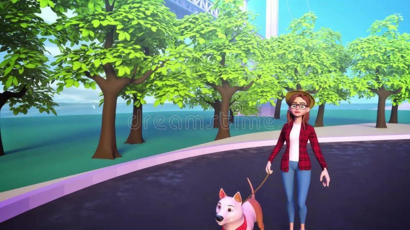 девушка ходьба с собачьей графикой 3d анимация иллюстрация штока