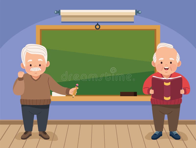 grandfathers couple with chalkboard continuing education. grandfathers couple with chalkboard continuing education