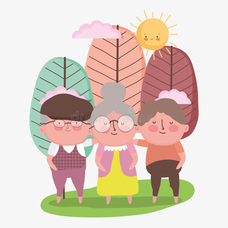 Happy grandparents day, grandfathers and granny together in the park cartoon vector illustration. Happy grandparents day, grandfathers and granny together in the park cartoon vector illustration
