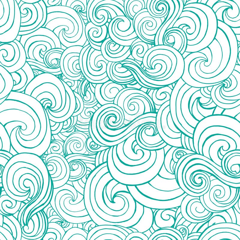 Decorative ornamental turquoise or blue waves in sketch style. Can be used for pillow fabric textile design. Vector seamless pattern. Decorative ornamental turquoise or blue waves in sketch style. Can be used for pillow fabric textile design. Vector seamless pattern