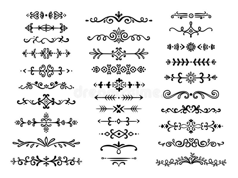 декоративные рассекатели Линии вектор текста doodle линии раздела элементов дизайна украшения границы винтажной руки вычерченный иллюстрация вектора