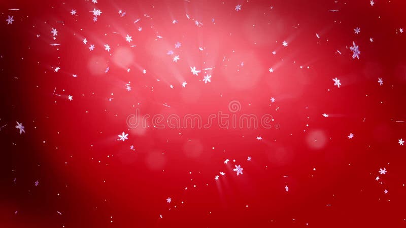 Декоративные снежинки 3d летают в воздух в замедленном движении на ноче на красной предпосылке Польза как оживленное рождество, Н