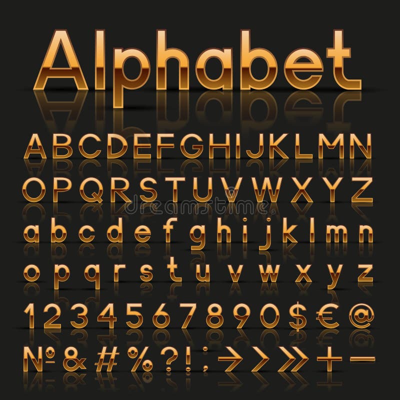 Decorative golden alphabet. Vector illustration. Decorative golden alphabet. Vector illustration