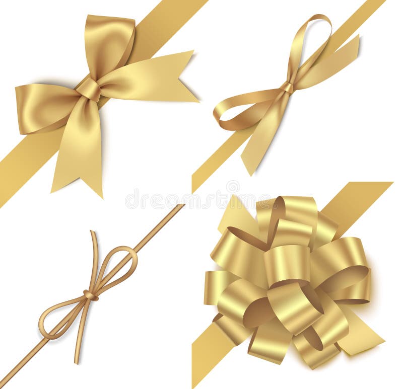 Декоративный золотой смычок с раскосно лентой для углового оформления Набор украшений праздника Нового Года также вектор иллюстра