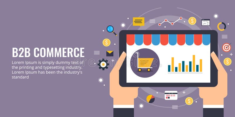 Дело к делу, b2b, ecommerce, развитию вебсайта и концепции маркетинга Плоское знамя маркетинга вектора дизайна бесплатная иллюстрация Дело к делу, b2b, ecommerce, развитию вебсайта и концепции маркетинга Плоское знамя маркетинга вектора дизайна бесплатная иллюстрация