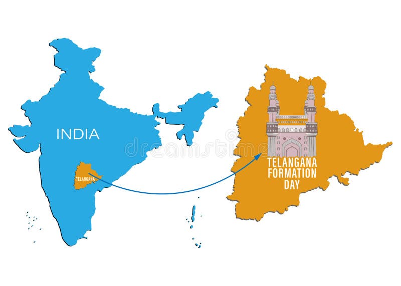День 2-ое июня образования telangana с картой на индийский показать charminar карты иллюстрация вектора