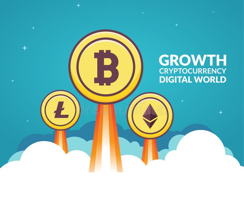 Деньги концепции дела роста Bitcoin цифровые Инвестиционный рынок финансов экономики цифров для bitcoin бесплатная иллюстрация