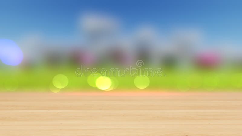 Деревянная столешница на красочной предпосылке 3D конспекта bokeh представляет стоковое изображение Деревянная столешница на красочной предпосылке 3D конспекта bokeh представляет стоковое изображение
