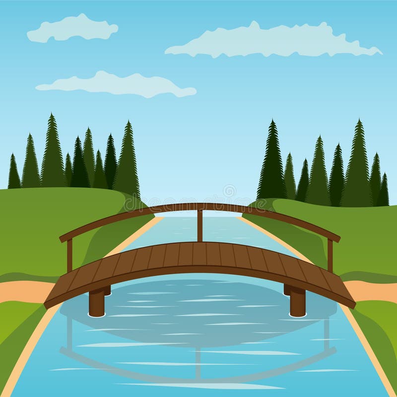 Small wooden bridge. Vector illustration. Small wooden bridge. Vector illustration.