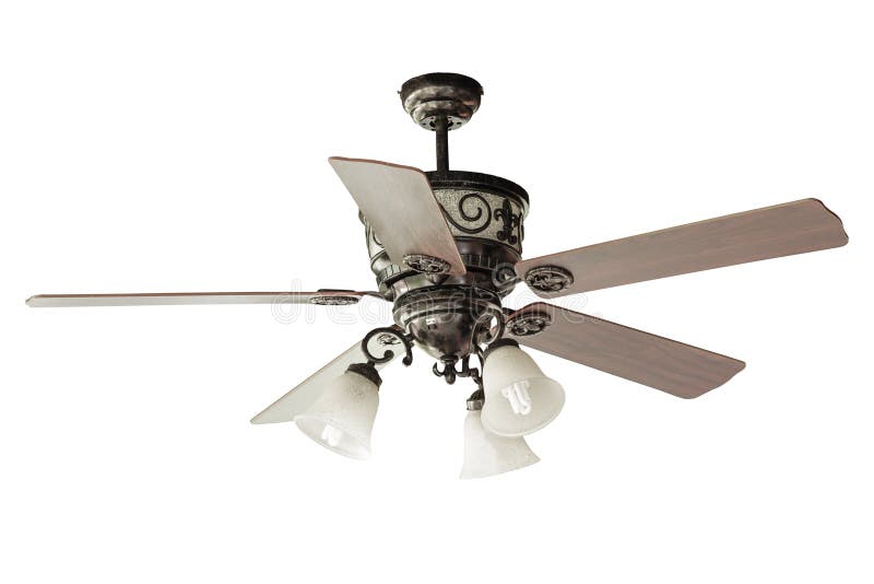 Wood blades Ceiling fan on white. Wood blades Ceiling fan on white