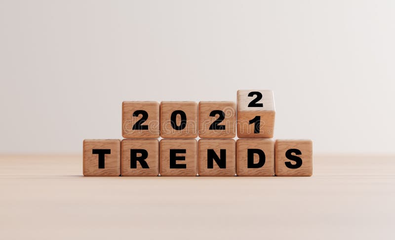 деревянный кубический блок перелистывание трендов 2021-2022 годов для бизнес-планирования и маркетинга с помощью 3d рендера бесплатная иллюстрация