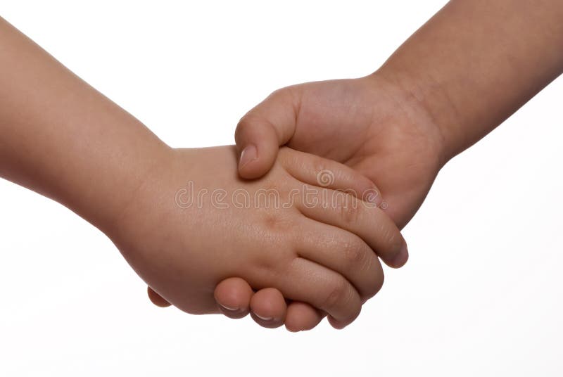 Two sister holding hands on a white background. Two sister holding hands on a white background