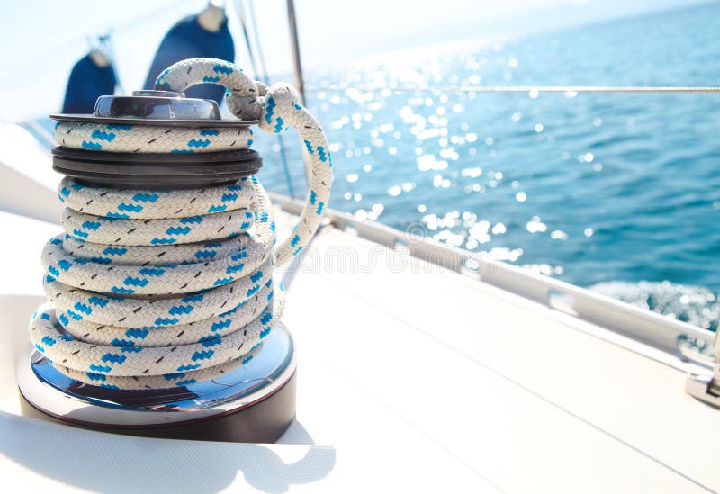 Sailboat winch and rope yacht detail. Yachting. Sailboat winch and rope yacht detail. Yachting