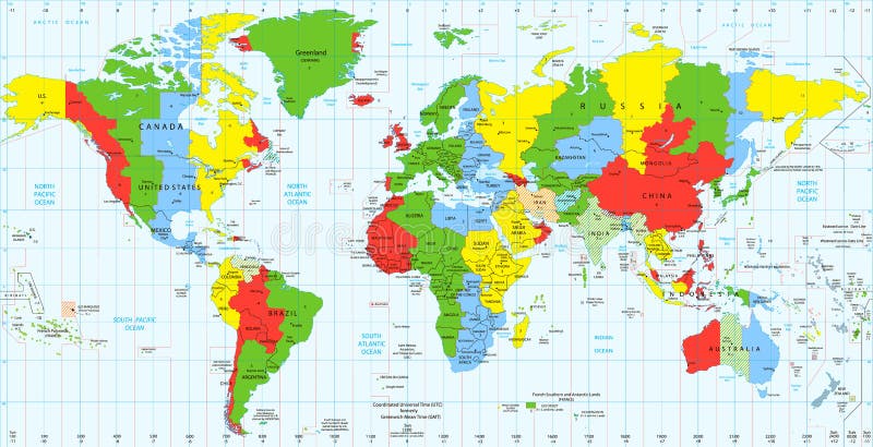 Детальные часовые пояса стандарта карты мира бесплатная иллюстрация Детальные часовые пояса стандарта карты мира бесплатная иллюстрация