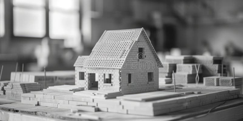 Детальная модель дома из кирпича Lego, идеально подходящего для дизайна интерьера или архитектурных концепций стоковые изображения