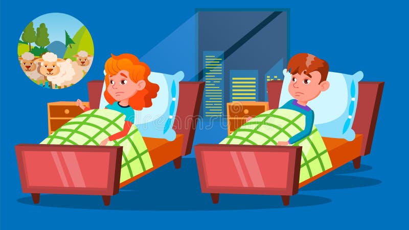 Дети имея характеры вектора мультфильма проблемы инсомнии иллюстрация вектора Дети имея характеры вектора мультфильма проблемы инсомнии иллюстрация вектора