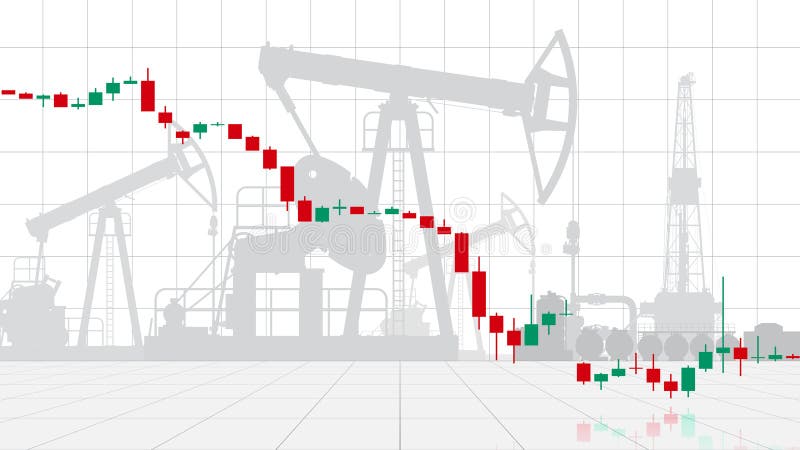 Диаграмма падения цен на нефть за баррель. Фон разъема промышленного насоса. Анализ падения глобальных энергетических рынков. Влия иллюстрация вектора