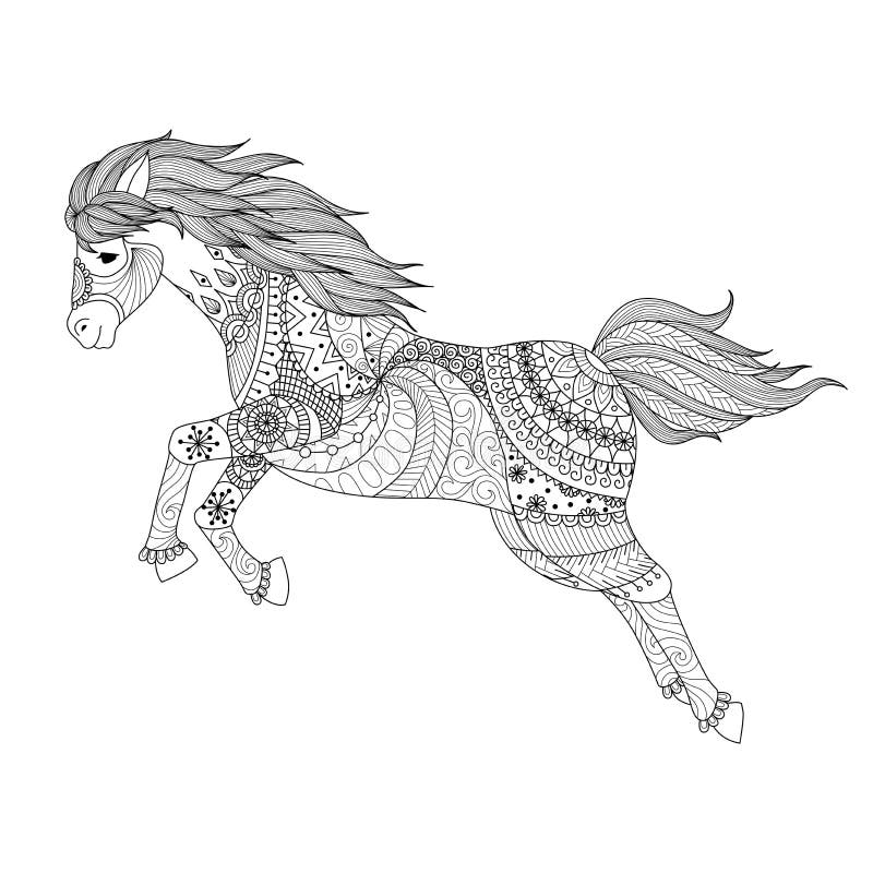 Дизайн Zentangle для скача лошади для книжка-раскраски иллюстрация штока Дизайн Zentangle для скача лошади для книжка-раскраски иллюстрация штока