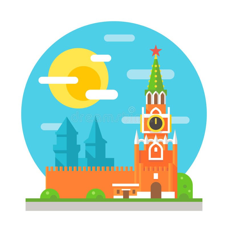 Kremlin clock tower flat design illustration vector. Kremlin clock tower flat design illustration vector