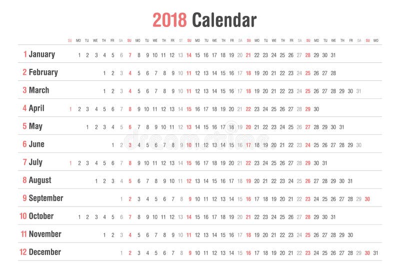 Дизайн вектора ландшафта календаря 2018 иллюстрация штока
