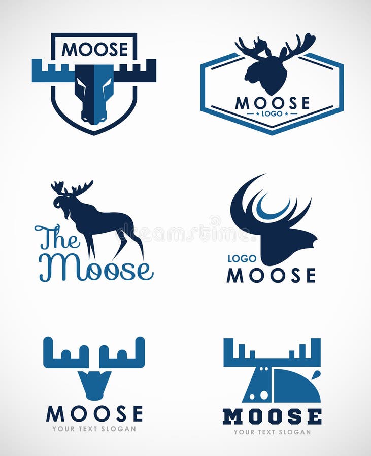 Дизайн искусства голубого вектора логотипа лосей установленный