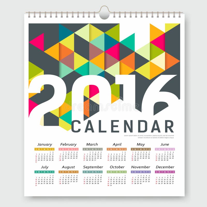 Дизайн красочного треугольника календаря 2016 геометрический